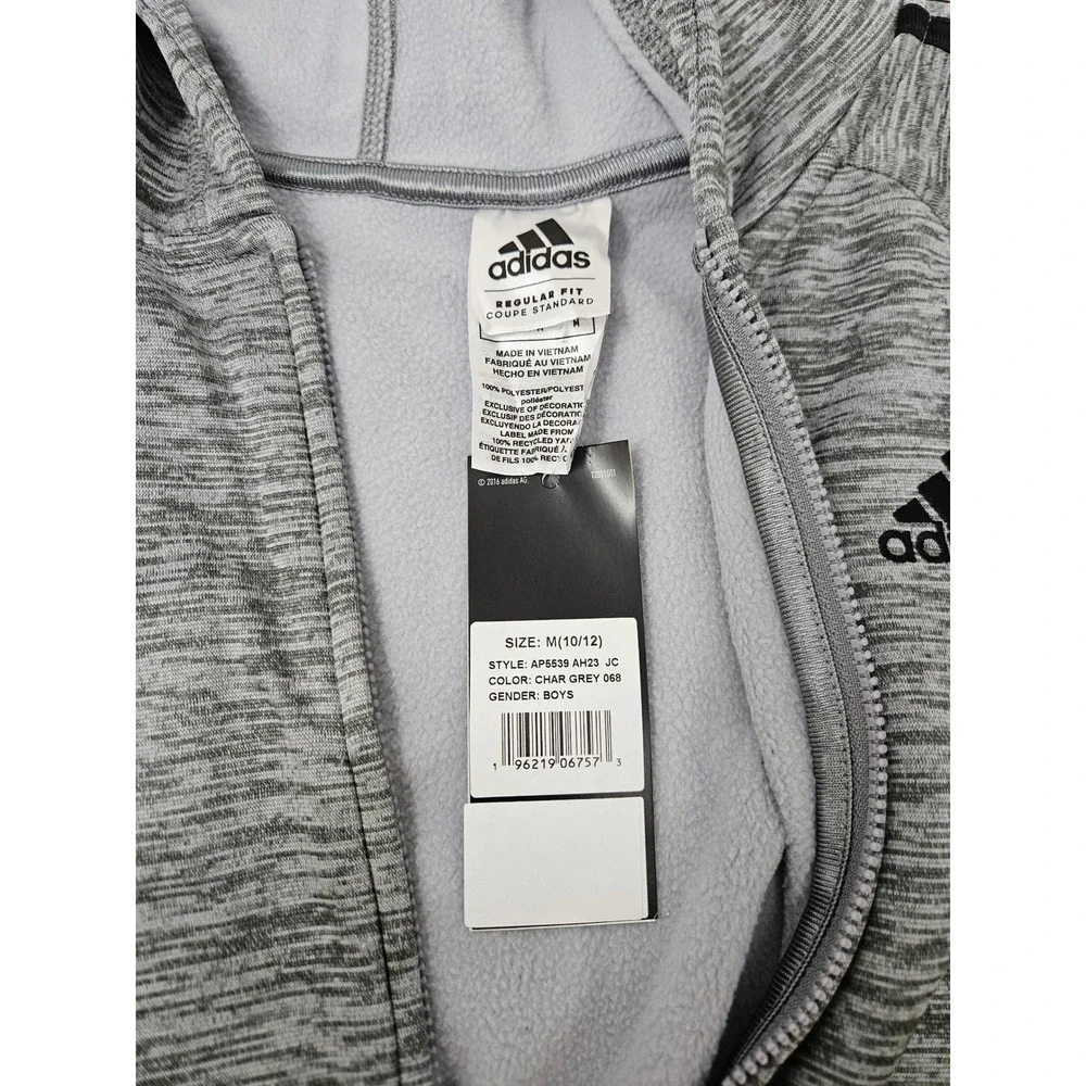 Adidas Boy's Full Zip Hooded Jacket w/Pockets, Gray/Black, AP5539, Size MD, NEW